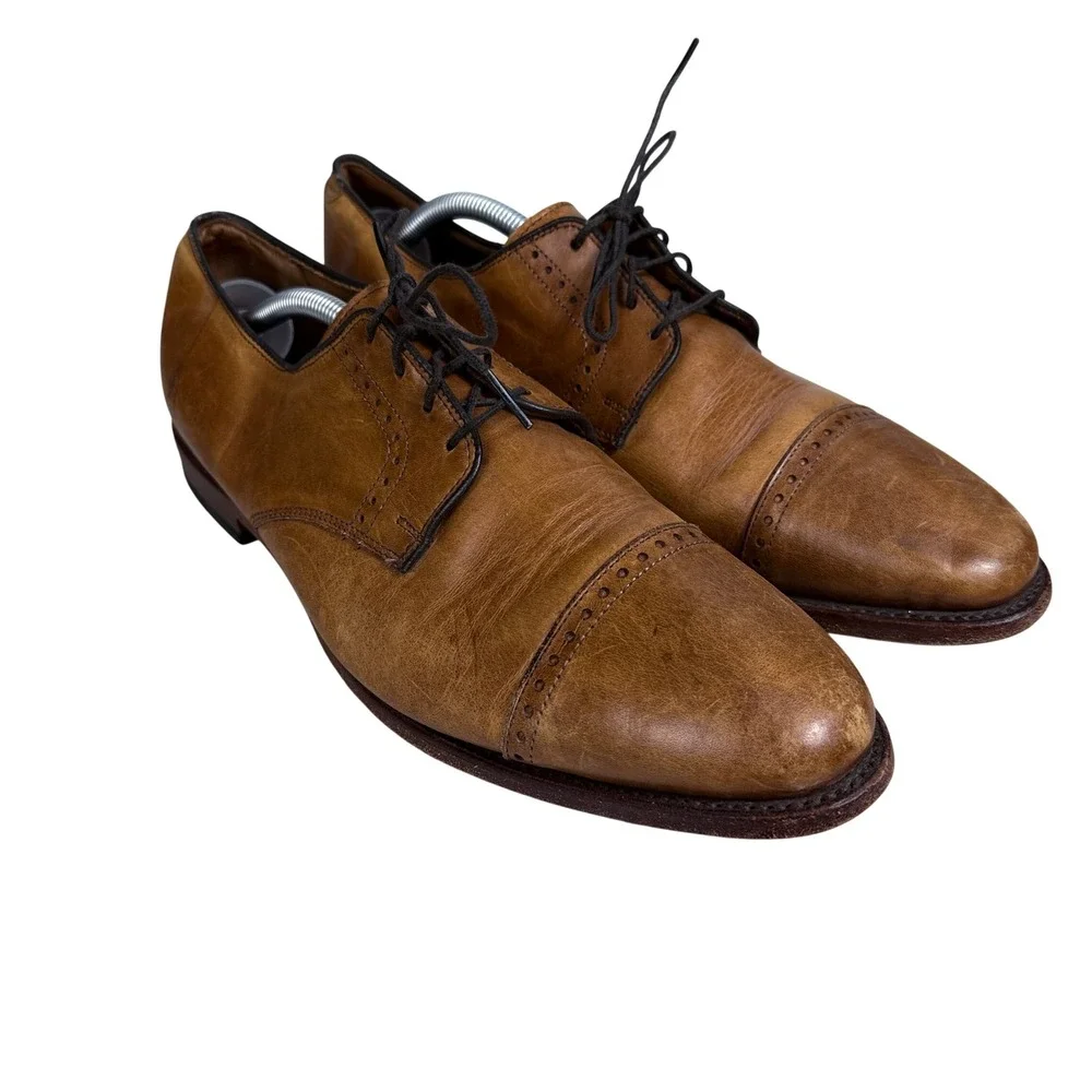 Allen Edmonds Strandmok Shoes Mens 11.5 Tan Leather Cap Toe Brogue Oxfords